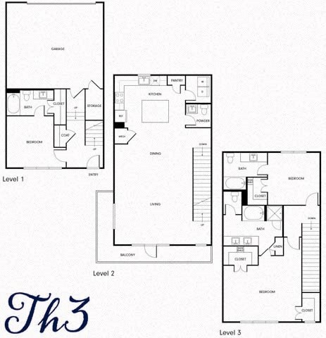 the floor plans of the three floors of a house